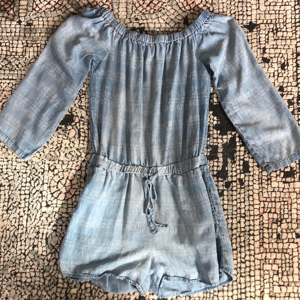 Long Sleeve Off-The-Shoulder Denim Pattern Romper